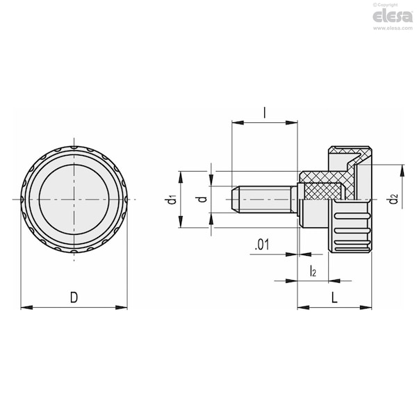Elesa Zinc-plated steel threaded stud, BT.16 p-8-32x3/8 - BT-P (INCH SIZES)