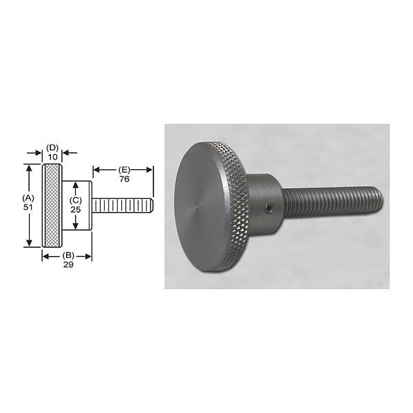 S & W Manufacturing Knrl Knob Stud, M10, 51mm dia., 76mm, SS - MWSS-025