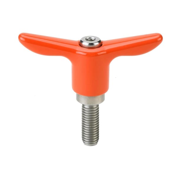 Morton Adjustable Handle, T-Handle Design, Safety Orange Plastic Handle, 3/8"-16 x 1.97" Stainless Steel External Thread, 3.07" Handle Diameter - THP-307SS-OR