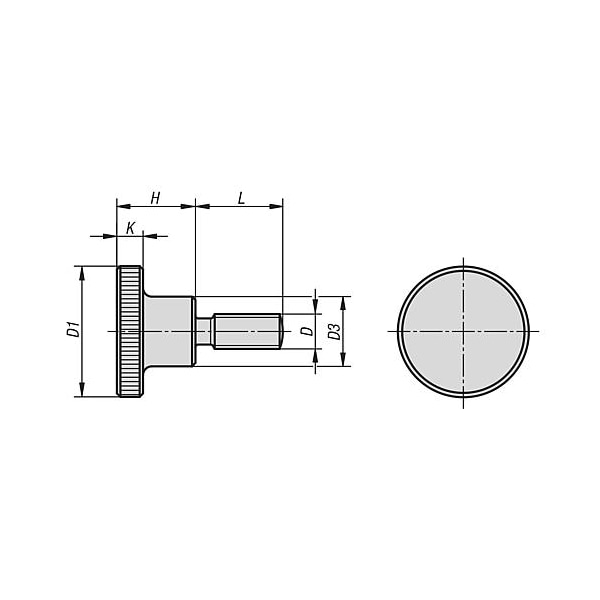 Kipp Knurled Thumb Screws in steel or stainless steel, DIN 464, inch - K0140.AEX20