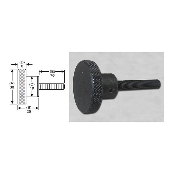 S & W Manufacturing Knrl Knob Stud, M10, 38mm dia., 76mm, Steel - MSKS-023