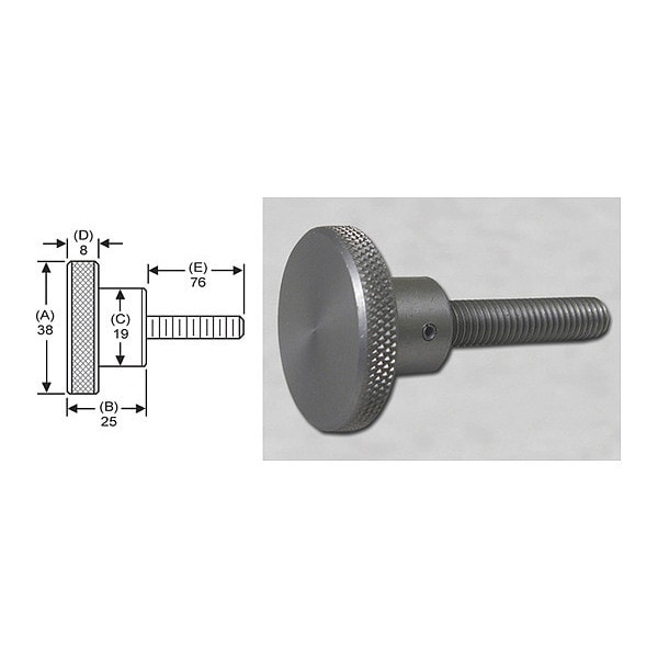S & W Manufacturing Knrl Knob Stud, M8, 38mm dia., 76mm, SS - MWSS-021
