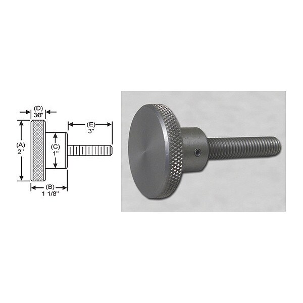S & W Manufacturing Knrl Knob Stud, 3/8-24", 2" dia., 3" Std, Material: Stainless Steel - WSSF-025