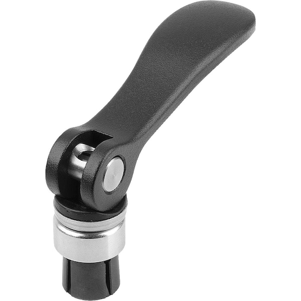 Kipp Cam Lever With Mandrel Collet Size:9, D=10, Aluminum Black Plastic-Coated, Comp:Steel - K1500.1001