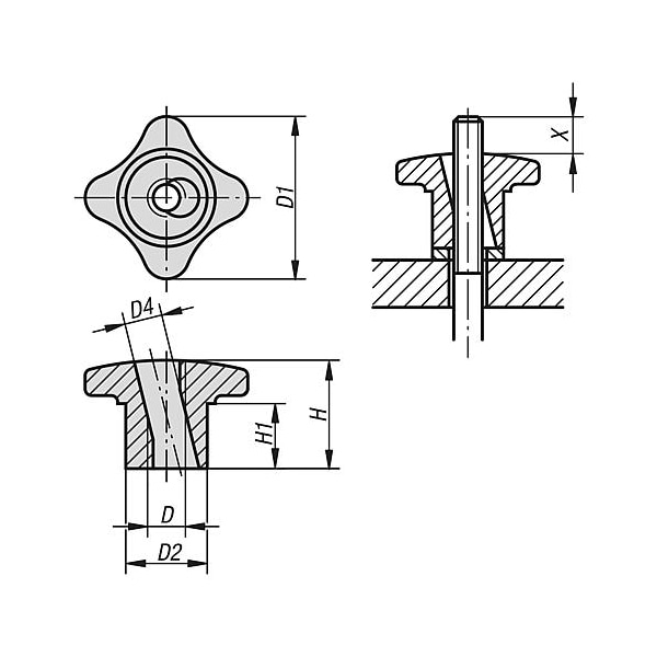 Kipp Quick-Acting Palm Grips in gray cast iron - K0683.12
