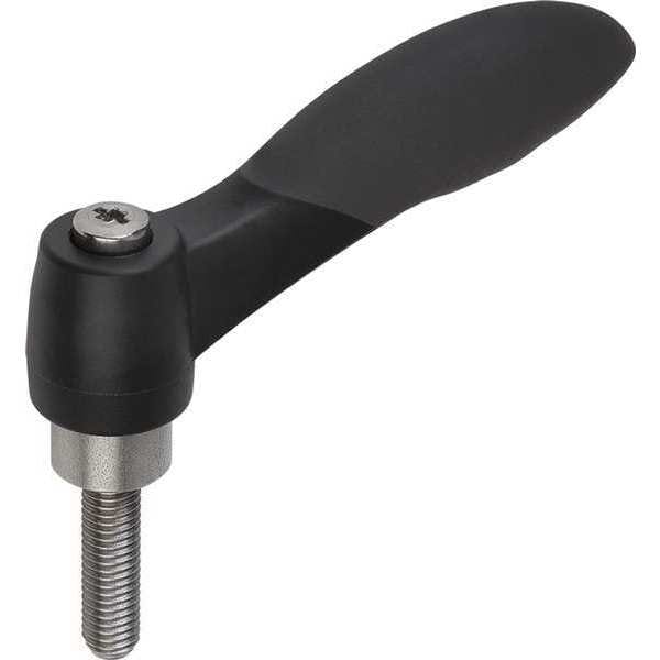 Kipp Adjustable Handle, Soft Touch, Size: 3 M10X30 Plastic, Black RAL 7021, Comp: Stainless Steel - K0126.31001X30