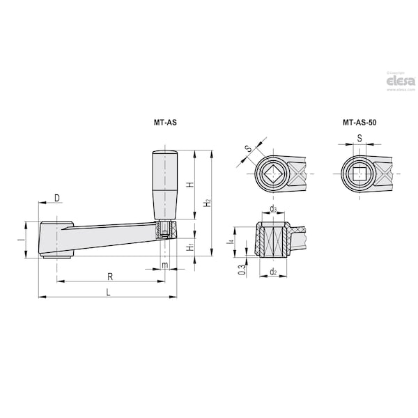 Elesa Revolving handle, boss with square hole, MT.64 AS-8x8 - MT-AS