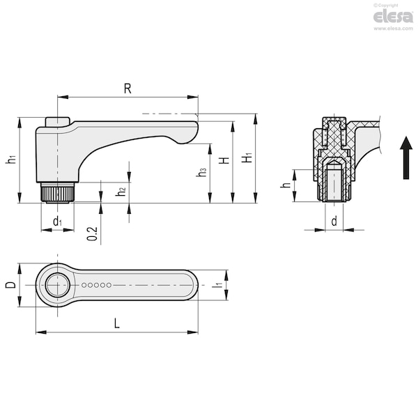 Elesa Brass boss, threaded hole, ERW.44-B-M6-C5 - ERW-B