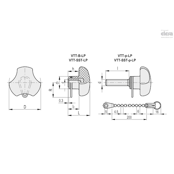 Elesa AISI 304 stainless steel boss, threaded hole, VTT.40-SST-M8-LP - VTT-SST-LP