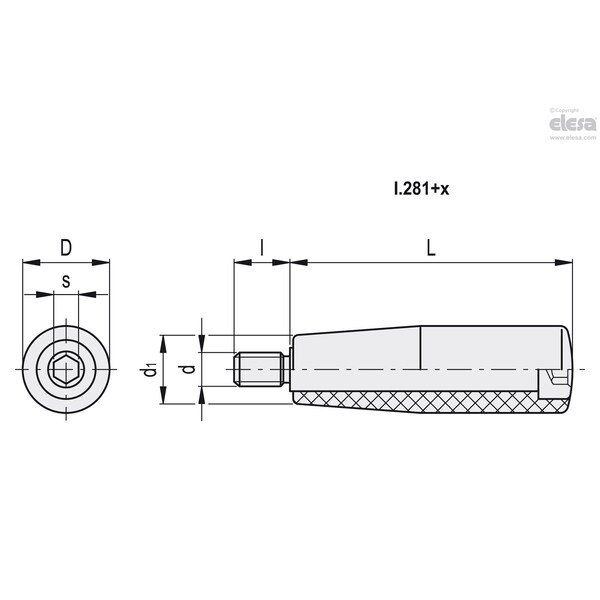 Elesa Cylindrical revolving handles, I.281/80+x-3/8 - I.281+X (INCH SIZES)