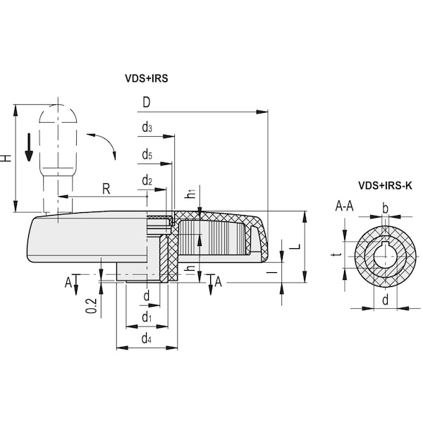 Elesa Safety fold-away handle, VDS.200+IRS-A24 - VDS+IRS