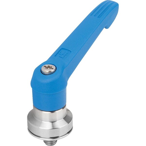 Kipp Adjustable Handle W Clamp Force Intensif Size:2 M08X30, Plastic Blue Ral5017, Comp:Stainless Steel - K1598.20887X30