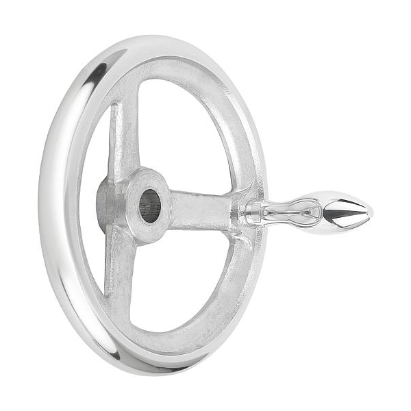 Kipp Handwheel, DIN 950, Aluminum 3-spoke, Diameter= 200 mm, Bore D2= 22 mm, Fixed Handle - K0160.2200X22