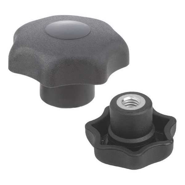Kipp Star Grip, Similar To DIN 6336, D=M05, D1= 25 H=16, Internal Thread, Cap and Grip: Black Plastic - K0154.205
