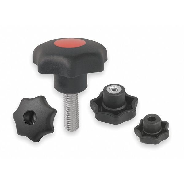Kipp Star Grip, DIN 6336 Similar, D=1/2-13X60, D1= 50, External Thread, Steel, Black Plastic, Cap Black - K0155.4A5X60