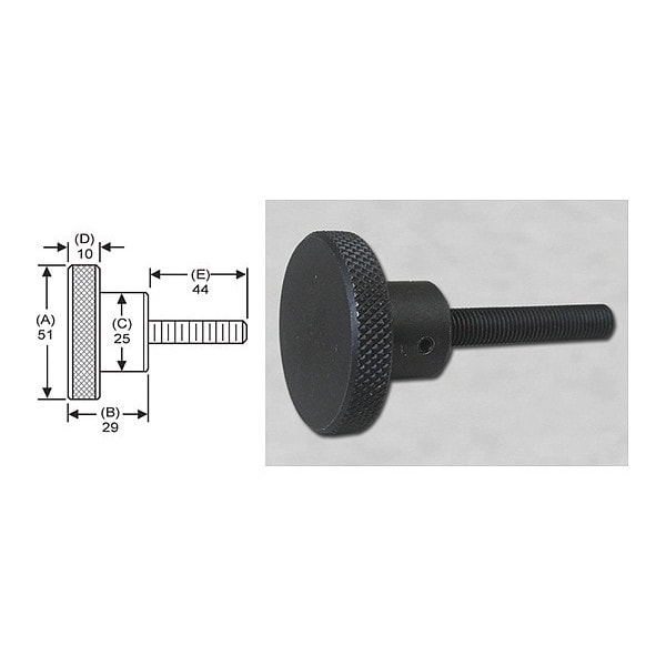 S & W Manufacturing Knrl Knob Stud, M10, 51mm dia., 44mm, Steel - MSKS-024
