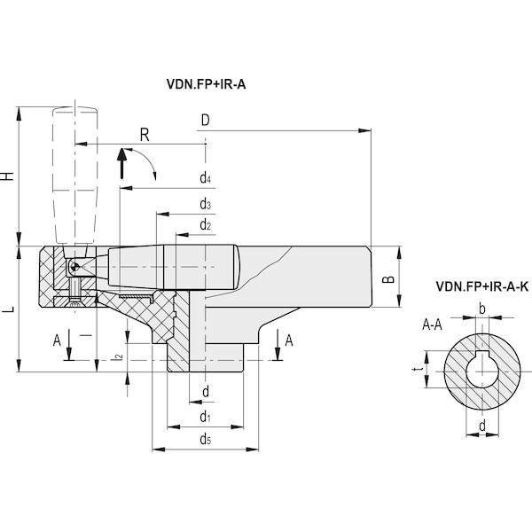 Elesa Fold-away handle, drilled hub, VDN.125 FP+IR-A12 - VDN.FP+IR-A