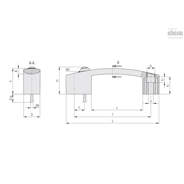 Elesa Cable, length 5 m, back output, EBR.150-SW-B-F5 - EBR-SW-B-F5