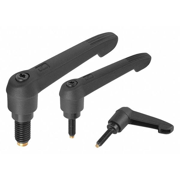 Kipp Adjustable Handle with Non-Marring Brass Tip, Size 2, M10X40, Form A, Handle Plastic, Black RAL 7021 - K0780.12101X40