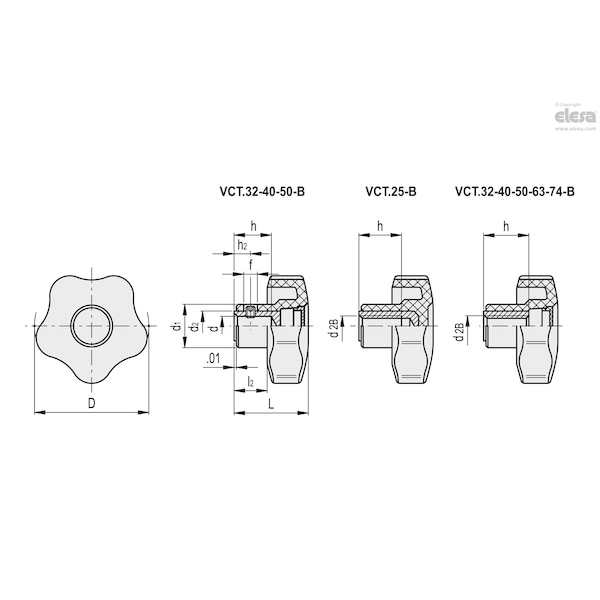 Elesa Brass boss, threaded hole, with cap, VCT.50 B-3/8-C9 - VCT-B (INCH SIZES)