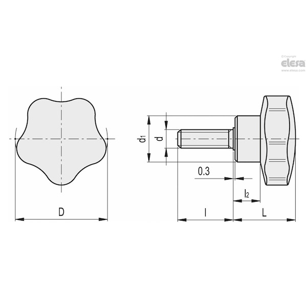 Elesa Zinc-plated steel threaded stud, VC.192/50 p-M10x40 - VC.192-P