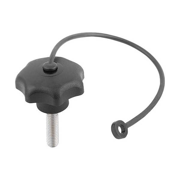 Kipp Star Grips with safety lanyard similar to DIN 6336, stainless, inch - K0154.7A2X20