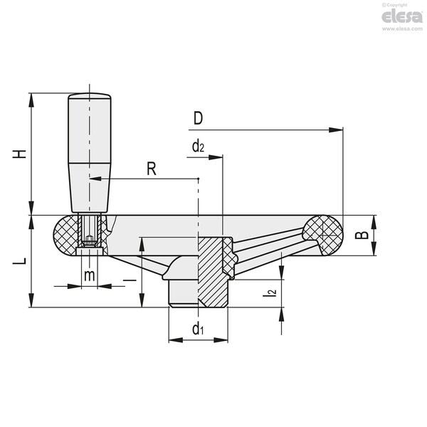 Elesa Revolving handle, solid hub, VR.140 FP+I - VR.FP+I