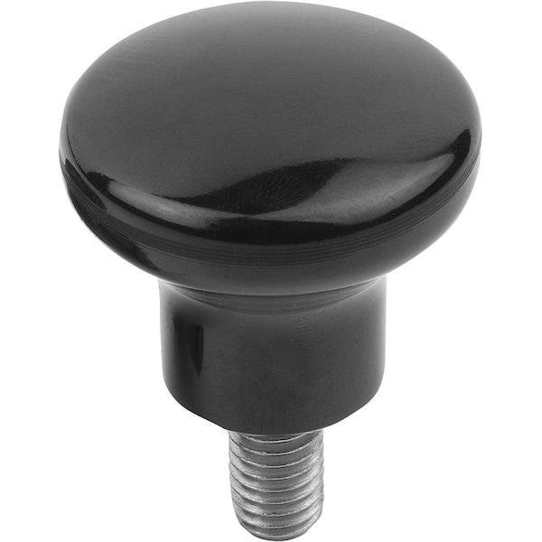 Kipp Mushroom Knob Polished D=M08X15 D1=33 Thermoset, Blk, Comp:Free-Cutting Steel, Comp:Blue-Passivated - K1289.3308X15