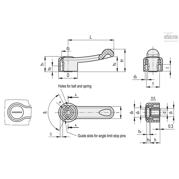 Elesa AISI 303 SS boss, cap in the Ergostyle colours, ELC.140-SST-14-C6 - ELC-SST