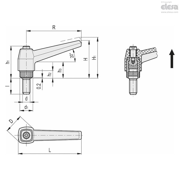 Elesa Black-oxide steel threaded stud, MR.63 p-M8x40-C9 - MR-P