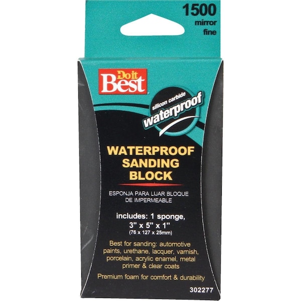 Esponja de lijado fino a prueba de agua de 3 pulgadas x 5 pulgadas x 1 pulgada, grano 1500 - 8334004