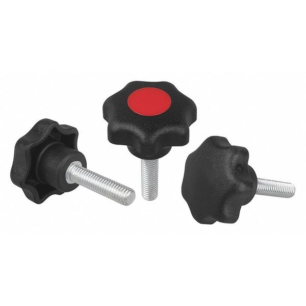 Kipp Star Grip, DIN 6336 Similar, D=M16X35, D1= 63, External Thread, Steel, Black Plastic, Cap: Black - K0155.416X35