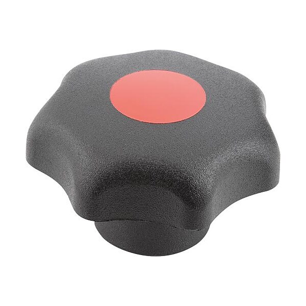 Kipp Star Grip, DIN 6336 Similar, D=6, D1= 32, Drilled Bushing, Steel, Black Plastic, Cap: Red - K0155.1066