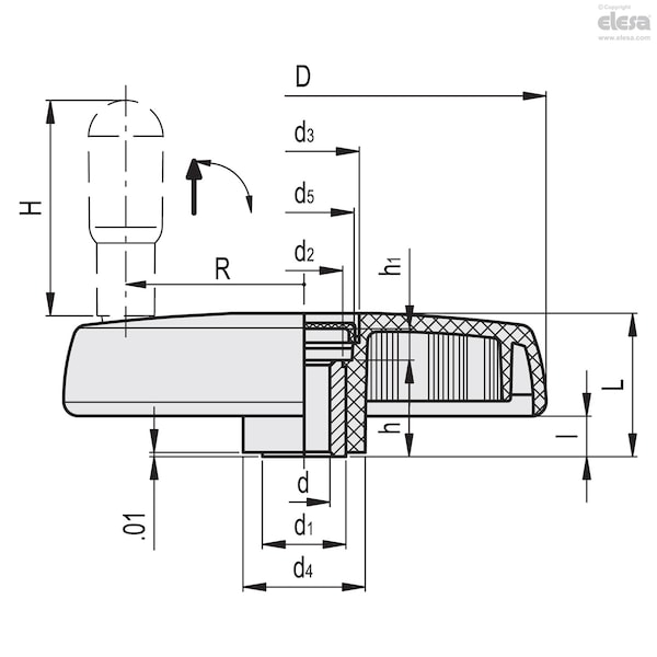 Elesa Fold-away handle, VDS.150+IR A-1/2 - VDS+IR (INCH SIZES)