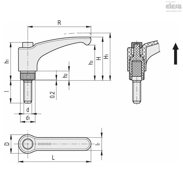 Elesa Zinc-plated steel threaded stud, ERX.63 p-M8x30-C3 - ERX-P