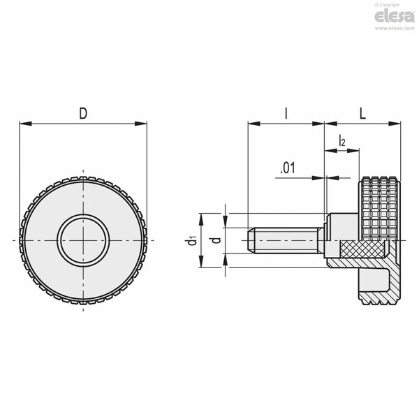 Elesa Zinc-plated steel threaded stud, MBT.60 p-3/8-16x1-C9 - MBT-P (INCH SIZES)