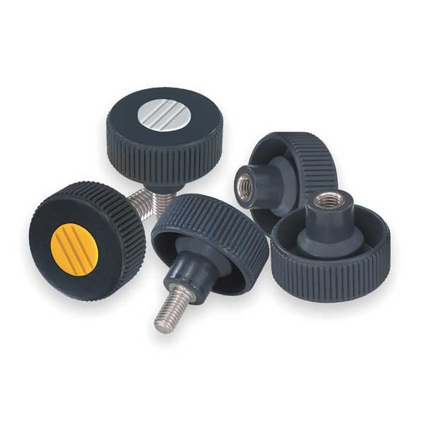 Kipp Knurled Knob, Sz: 2, D1= 50 D=3/8-16, Form K, Plastic Black, Comp: Stainless Steel, Cap: Black - K0261.22A4