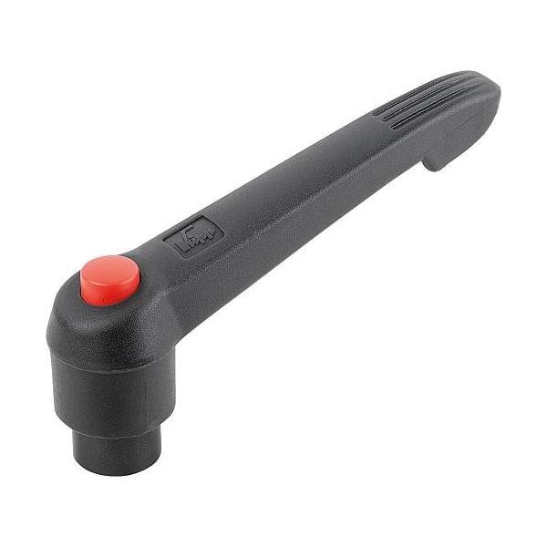 Kipp Adjustable Handle With Push Button, Size: 3, 3/8-16, Plastic Black, Comp: Steel, Button: Red - K0269.713A4