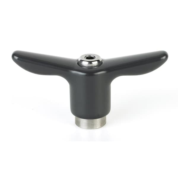 Morton Adjustable Handle, T-Handle Design, Black Plastic Handle, 1/4"-20 Internal Stainless Steel Thread, 2.56" Handle Diameter - THP-104SS