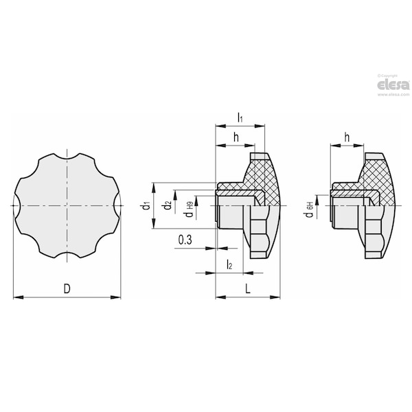 Elesa Brass boss, plain or threaded hole, VH.153/54 B-M8 - VH.153-B