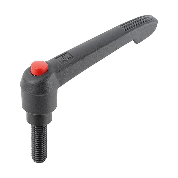 Kipp Adjustable Handle With Push Button, Size: 1, 10-32X15, Plastic Black, Comp: Steel, Button: Red - K0269.711A1X15