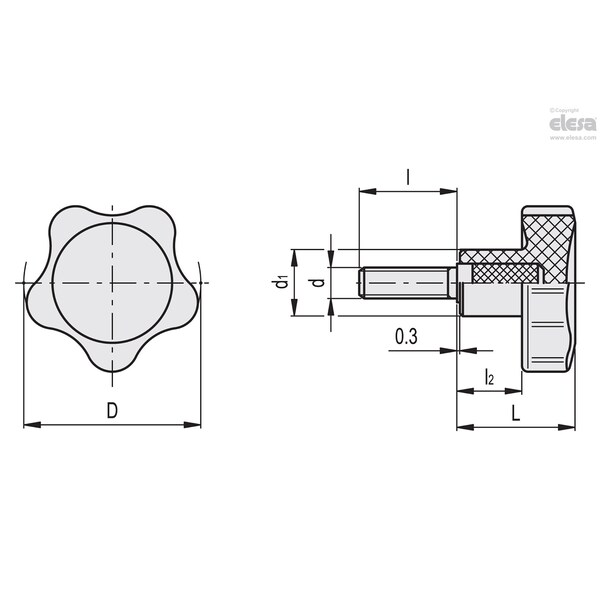 Elesa Zinc-plated steel threaded stud, VC.692/50 p-M10x20 - VC.692-P