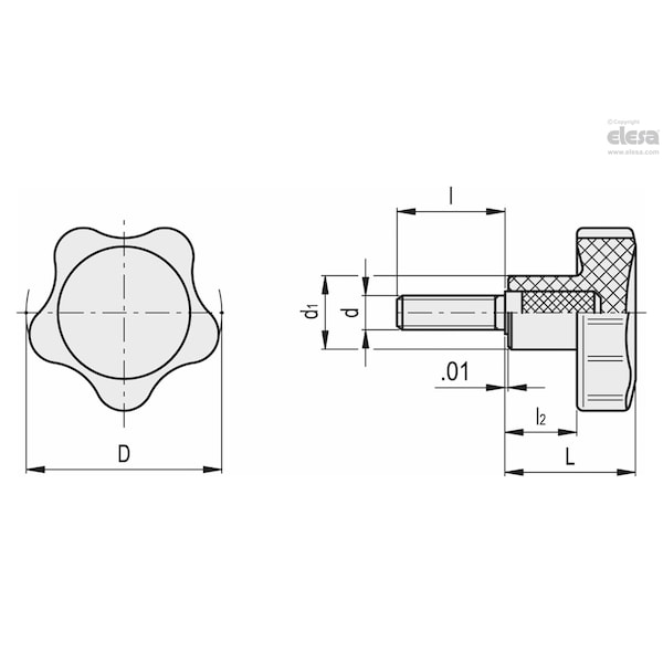 Elesa Stainless steel threaded stud, VC.692/50-SST-p-M10x25 - VC.692-SST-P