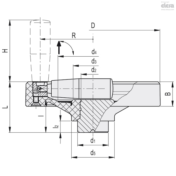 Elesa Fold-away handle, solid hub, VDN.150 FP+IR - VDN.FP+IR