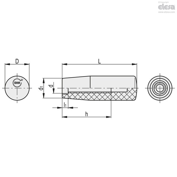 Elesa Cylindrical handles, I.780/80-M8-SAN-C16 - I.780-SAN