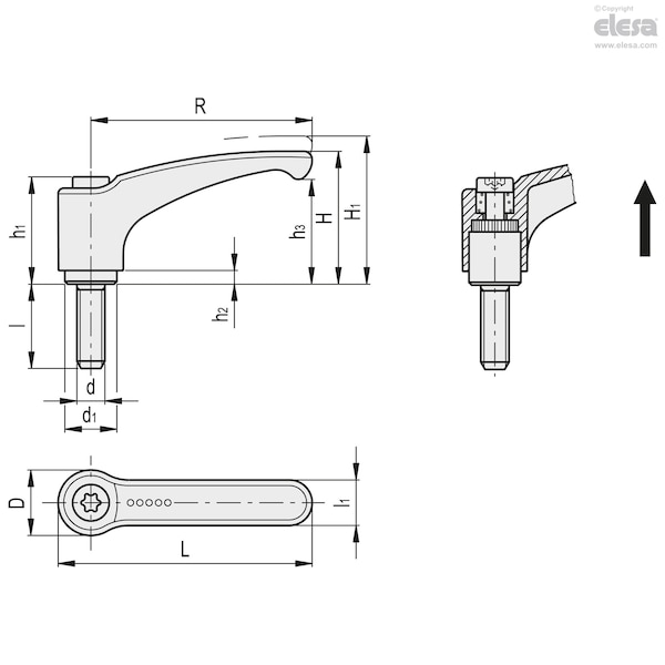 Elesa SS clamping element, threaded screw, ERM.44-SST-1/4-20-157-C2 - ERM-SST-P (INCH SIZES)