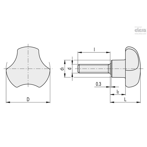 Elesa AISI 304 stainless steel threaded stud, VTT.32-SST-p-M6x10 - VTT-SST-P