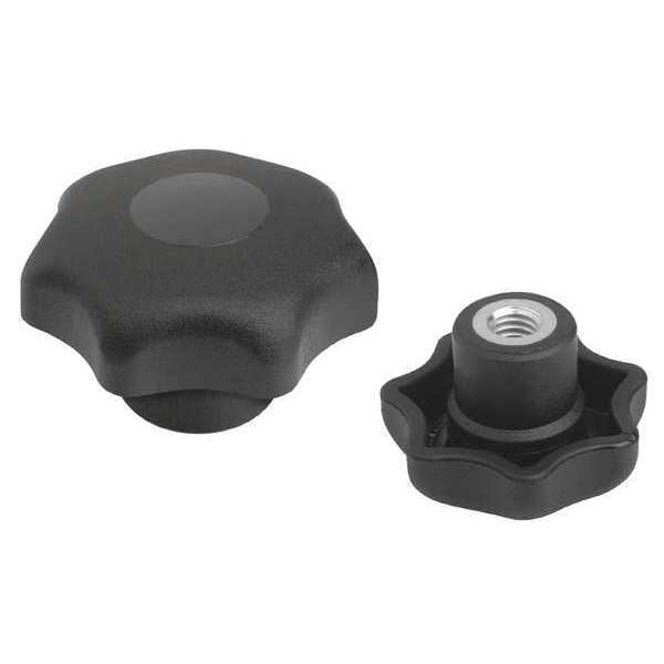 Kipp Star Grip, DIN 6336 Similar, D=5/8-11, D1= 63, Tapped Bushing, Steel, Black Plastic, Cap: Black - K0155.2A6