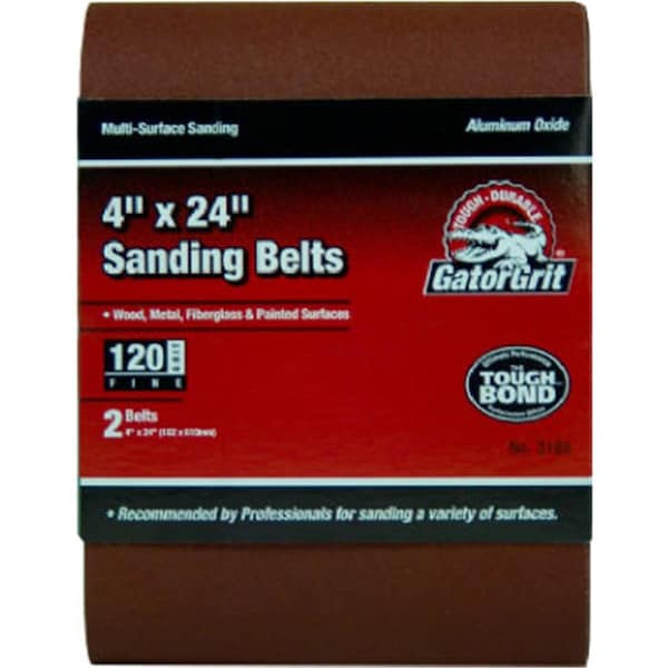 Gator Finishing 3185 4 x 24 pulgadas en 120 grano Cinturón de Lija de Óxido de Aluminio 2PK - 197305