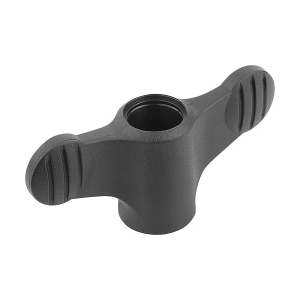 Kipp Wing Grip D=M06 Tapped Through Thread A=50, H=24, Form: D, Plastic Black, Comp: Stainless Steel - K0274.10106